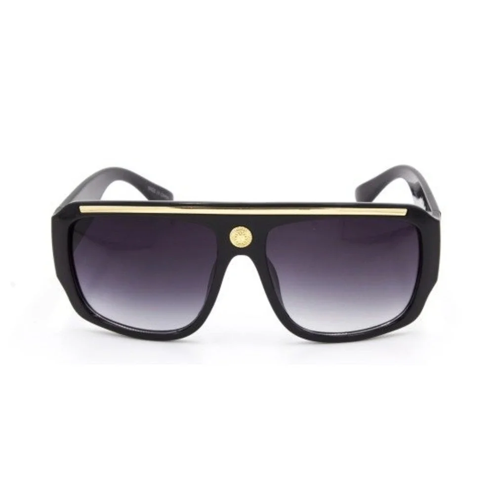 Men‎ Sunglasses Gradient Black Lens Gold Top Bar UV400 Protection Cholo Gangster